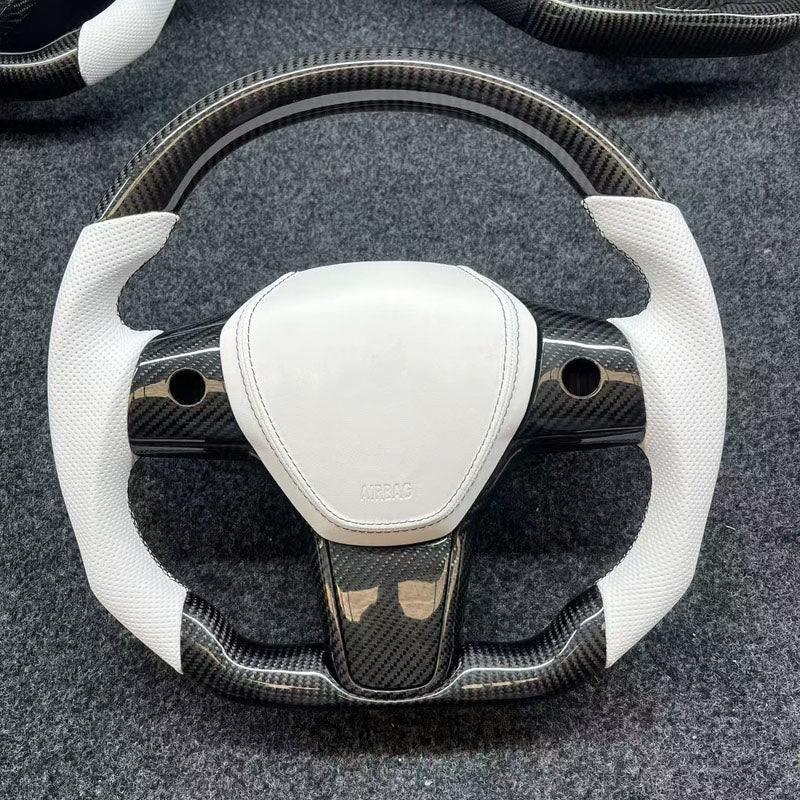 待定有特斯拉车标Custom Heated Leather Yoke Steering Wheel for Tesla 3/Y/S/X