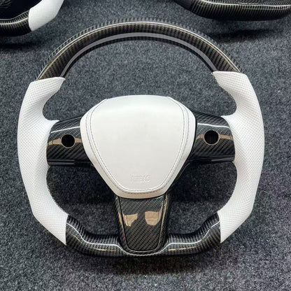 待定有特斯拉车标Custom Heated Leather Yoke Steering Wheel for Tesla 3/Y/S/X