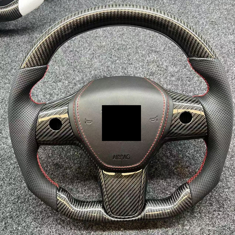 待定有特斯拉车标Custom Heated Leather Yoke Steering Wheel for Tesla 3/Y/S/X