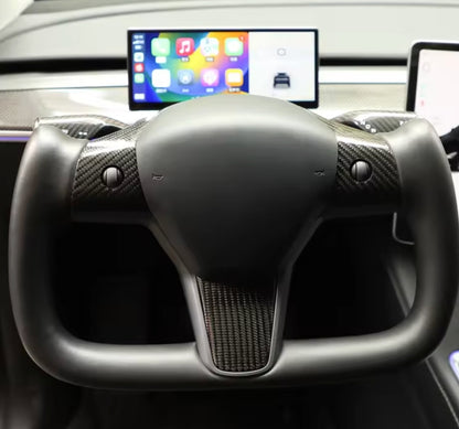 待定有特斯拉车标Custom Heated Leather Yoke Steering Wheel for Tesla 3/Y/S/X