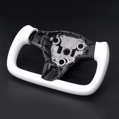 待定有特斯拉车标Custom Heated Leather Yoke Steering Wheel for Tesla 3/Y/S/X