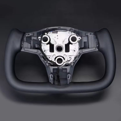 待定有特斯拉车标Custom Heated Leather Yoke Steering Wheel for Tesla 3/Y/S/X