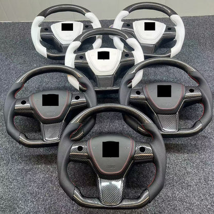 待定有特斯拉车标Custom Heated Leather Yoke Steering Wheel for Tesla 3/Y/S/X