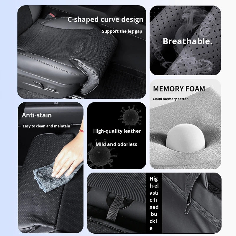 Leather Seat Cushion with Leg Rest & Storage for Model Y