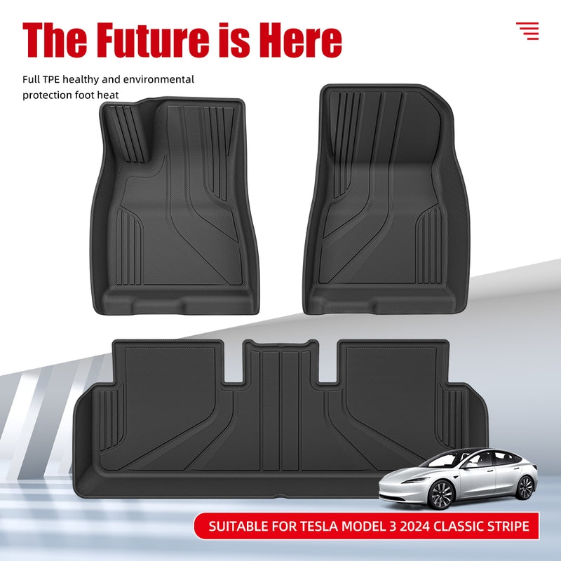 Classic Stripe 3D TPE Floor Mats for Tesla Model 3 2024